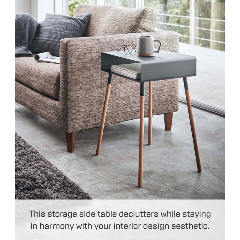 Yamazaki Home Tall Side Table With Storage Shelf, Rectangular Accent Bedside End Table, Steel ...
